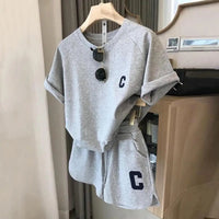 2025 women t-shirt shorts set Summer Tracksuit O Neck Letter Print Short Sleeve T-shirt Drawstring Shorts Sport Clothes Good Vibrations