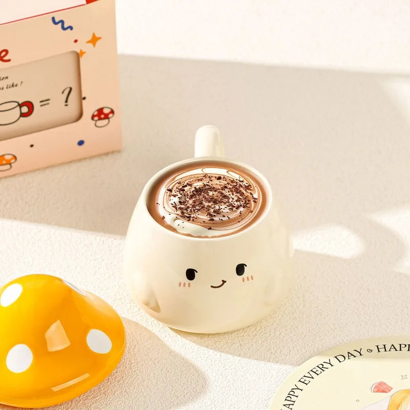 Mushroom Ceramic Mug with Lid Creative Couple's Cup Latte Mug Milk Cup Oat Cup Breakfast Cups Home Drinking Cups Tea Cups Good Vibrations