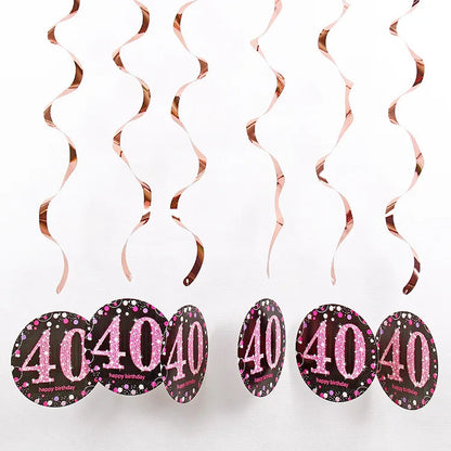 6pcs PVC 18 21 30 40 50 Years Old Spiral Happy Birthday Swirl Hanging Ornaments Party Background Layout Decor Supplies Good Vibrations