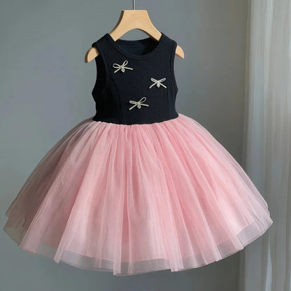 Children's Clothing, Girls' Dress, Summer New Style, Children's Evening Cloud Yarn, Flying Sleeve Princess Dress, Baby Bow Dress Good Vibrations