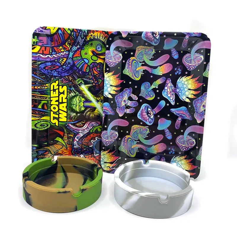 Herb Tinplate Plate with Rolling Tray 180X125MM Silicone Soft Round Ashtray Ash Tray Cigarette Holder Smoking Accessories GOOD Vibrations Adult Super Store