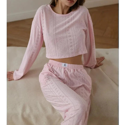 2025 Women's American Casual Wear Set - Fashionable, Simple, Loose-Fitting, Long-Sleeved, Long-Pants, Nightwear, Homewear Set Good Vibrations