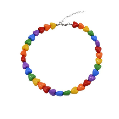 Chic Pride Rainbow Necklace Acrylic Love Adjustable Collarbone Chain Neck Jewelry Charm Heart Beaded Necklace Party Supplies Good Vibrations