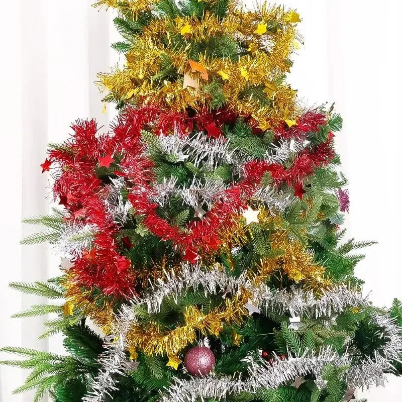 Christmas Tinsel Ribbon Garlands Christmas Trees Hanging Plastic Colorful Star Decorations Home Weddings New Year Birthday Party Good Vibrations