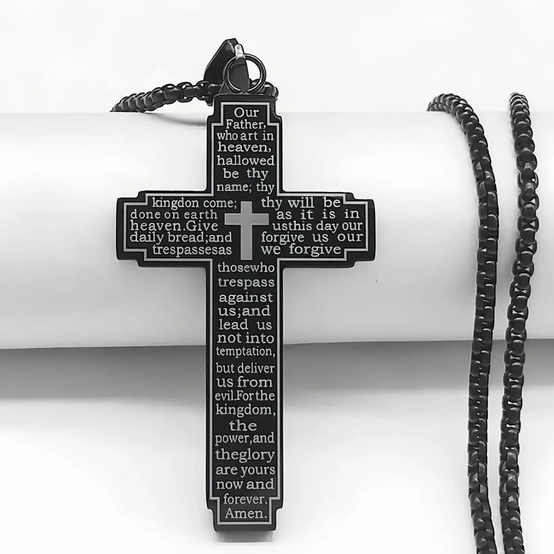 TrendMen Hiphop Rock Crucifix Cross Stainless Steel Pendant Necklaces For Men Boys Black Metal Clavicle Chain Party Jewelry Gift Good Vibrations