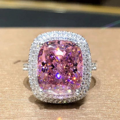 Pink Cubic Zirconia Ring Suitable for Women's Engagement Wedding Luxury Accessories Sparkling Silver Fashion Jewelry Good Vibrations