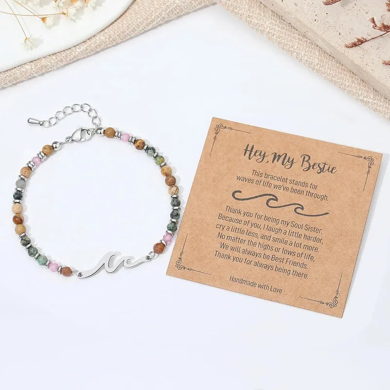 Friend Gifts for Women, Sister Gift, Friendship Bracelets, Wave Bestie Best Friend Birthday Christmas Stocking Stuffers Bracelet Good Vibrations