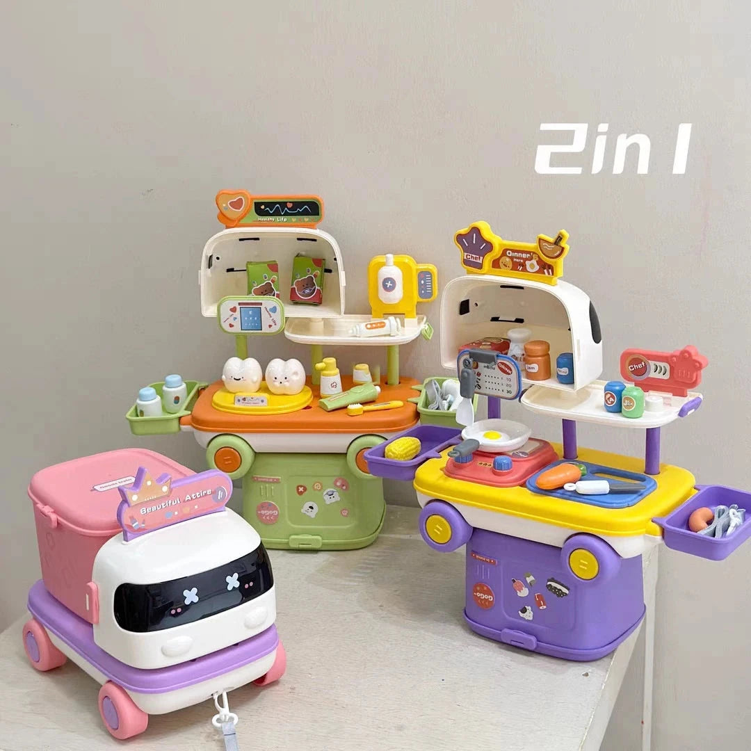 Kids House Play Kitchen Toys Makeup Medical DIY Simulation Cooking Food Tableware Role Play Kitchen Toddler Girl Baby Xmas Gift Good Vibrations