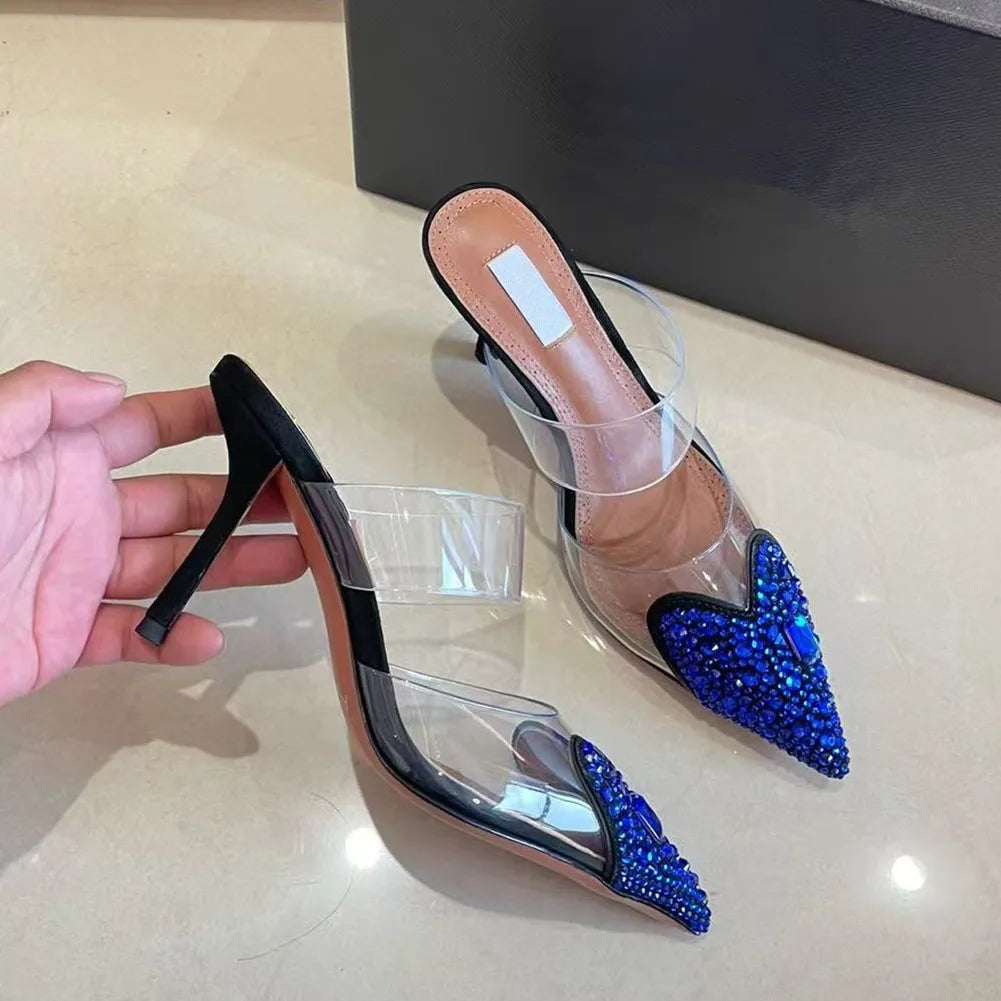 High heeled shoes for women, 2026 new style, half toe slippers for women, pointed thin heels, sexy rhinestones, and air cooling Good Vibrations
