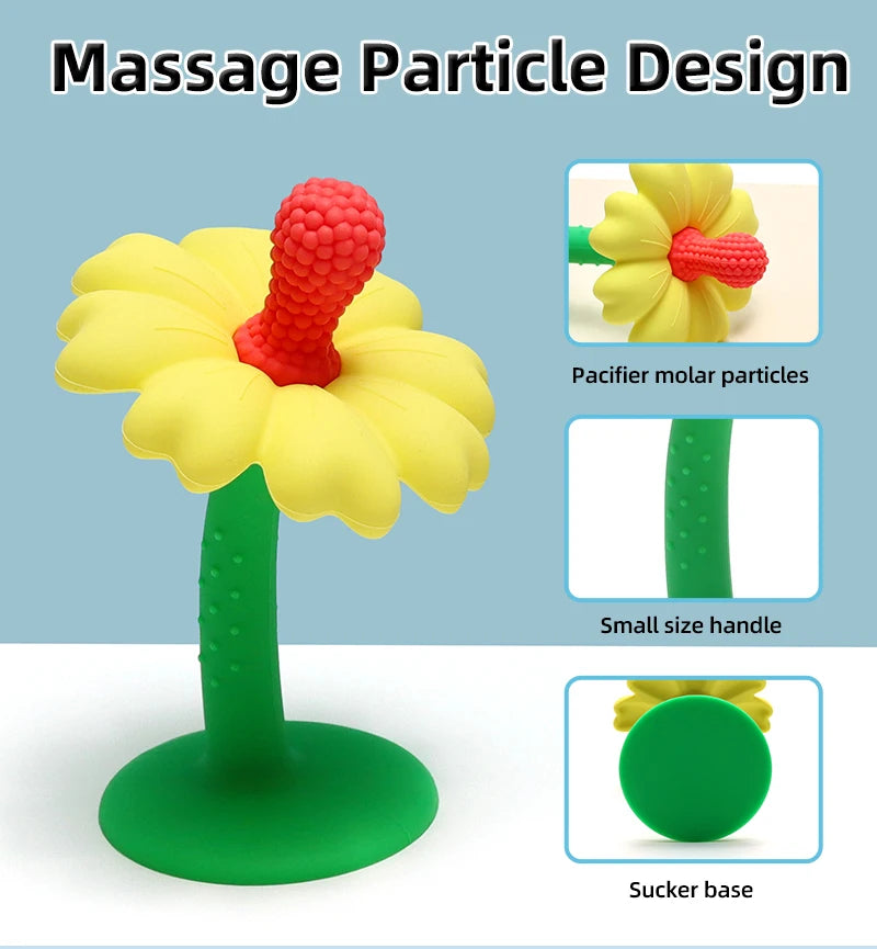 Baby Teether with Flower Shape and stand Base - Food-Grade Silicone, BPA-Free, Easy-to-Hold Chewing Toy for Infants Good Vibrations