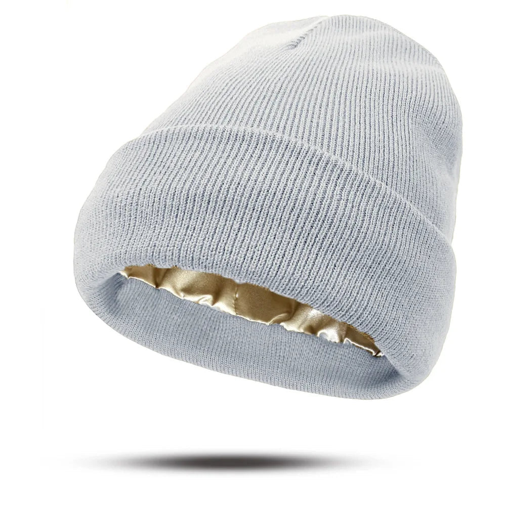 Women's Hats for Autumn&Winter-Comfortable Stylish Versatile Warm-Keeping Hairstyle-Protecting Knitted Satin Woolen Hats Good Vibrations