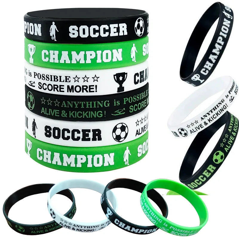 Football Party Favors Soccer Silicone Bracelets Sports Theme Bracelet Happy Birthday Party Decor Kids Adult Boy Party Supplies Good Vibrations