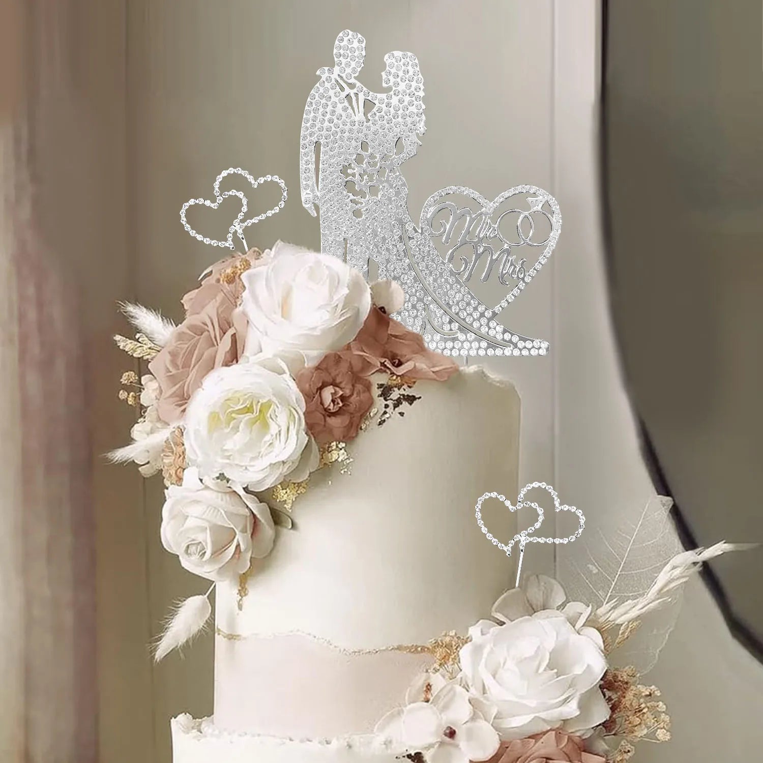 Wedding Cake Topper Rhinestone Metal Mr and Mrs Cake Topper Crystal Wedding Cake DecorationsBride and Groom Bridal Shower Theme Good Vibrations