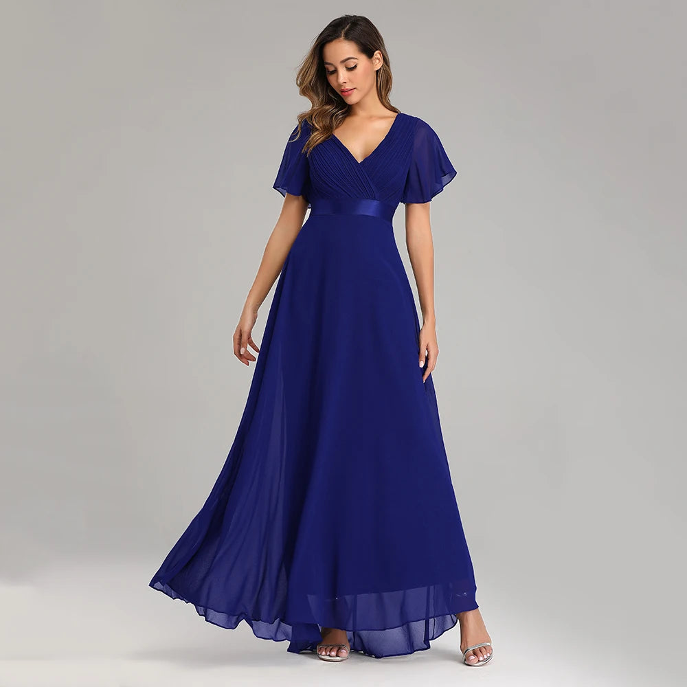 Evening Dresses XUCTHHC Elegant V-Neck Ruffles Chiffon Formal Evening Gown  Robe Vestidos De Fiesta Dress for Wedding Party Good Vibrations