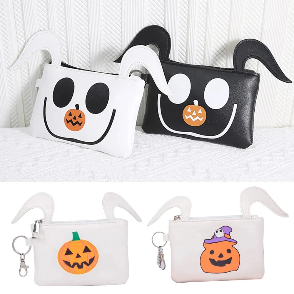 Halloween Pattern Coin Purse For Women Card Wallet Students Multi Pocket Zipper Key Bag Portable Lipstick Bank Card Storage Bag Good Vibrations