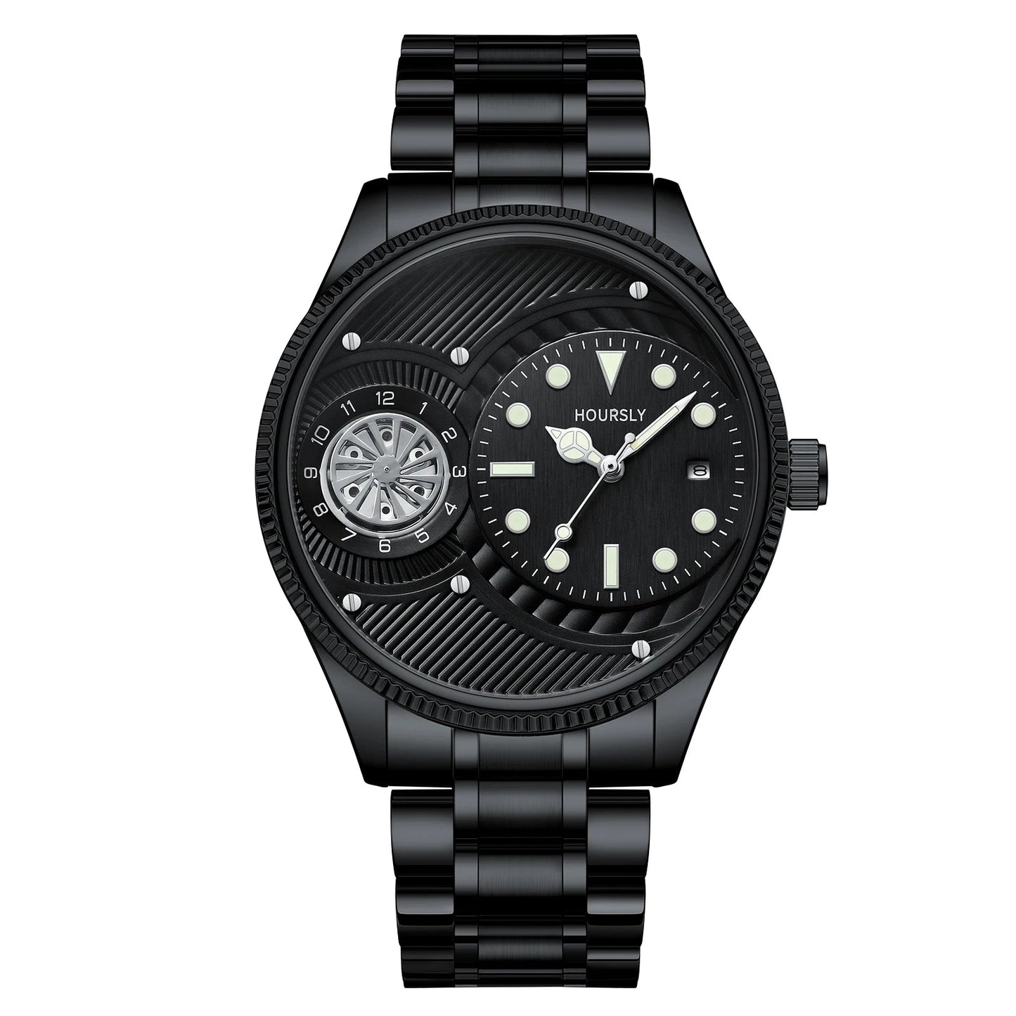 Fashion men watches simple circular dial with rotating turntable luminous calendar stainless steel strap suitable for daily life Good Vibrations