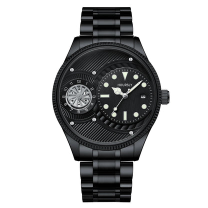 Fashion men watches simple circular dial with rotating turntable luminous calendar stainless steel strap suitable for daily life Good Vibrations