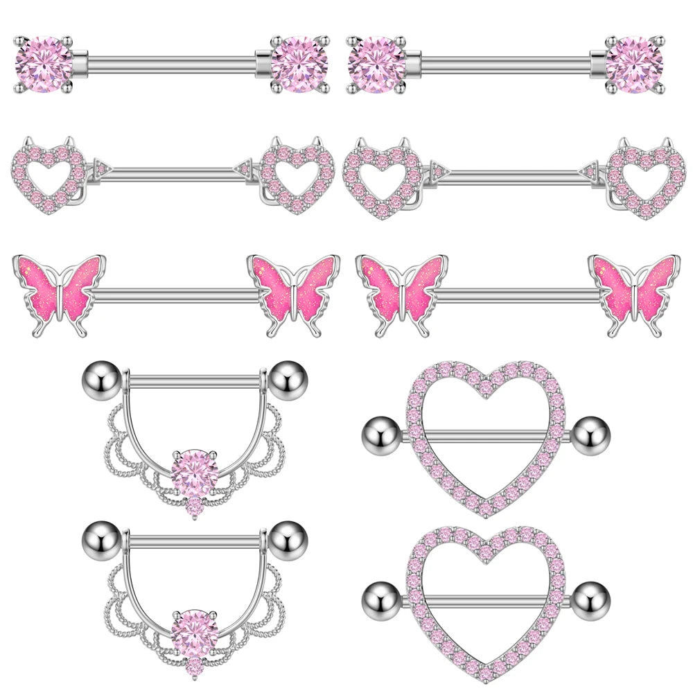 Mixed-style Sexy Nipple Rings Sets Heart Butterfly Dangle Nipple Piercing Bulk for Women Stainless Steel Cute Cat Shield Barbell Good Vibrations Adult Super Store