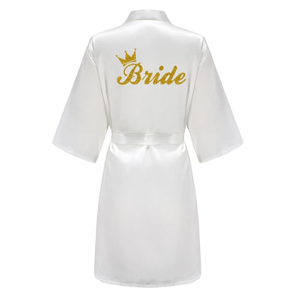 Wedding Party Team Bride Robe With Black Letters Kimono Satin Pajamas Bridesmaid Bathrobe SP003 Good Vibrations