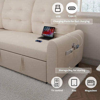 2-in-1 Sleeper Sofa – Pullout Bed with Reversible Chaise & Charging Station Good Vibrations