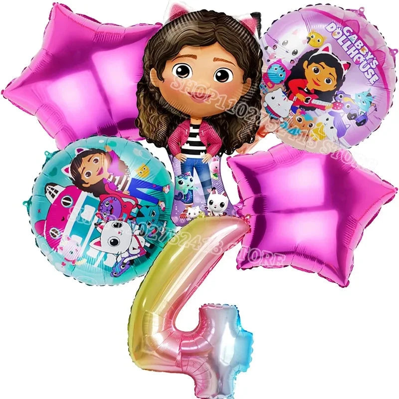 Gabby Dollhouse Birthday Party Supplies Kids Disposable Tableware Backdrop Cake Decoration Girl Baby Shower Numbers Balloon Gift Good Vibrations
