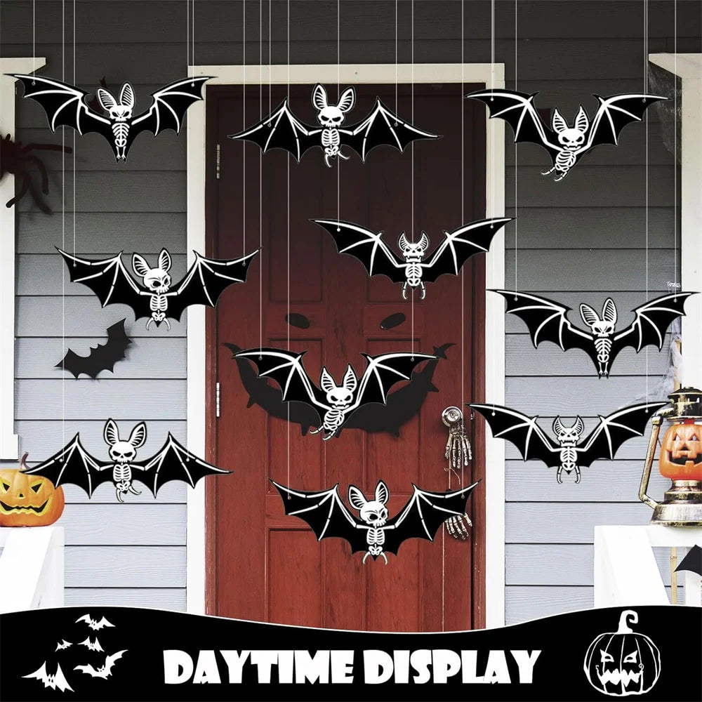 10pcs Halloween Hanging Glow-in-the-Dark Bats - 3D Glowing Green Plastic Decorations for Haunted House Parties Good Vibrations