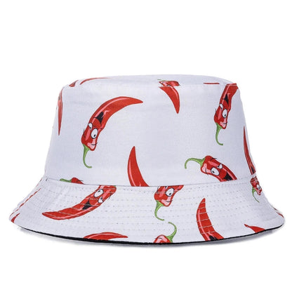 Hot Sale Unisex Bucket Hats Summer Double-sided Wear Fruit Printing Women Cap Outdoor Sun Hat Men Classic Panama Bucket Hat Good Vibrations