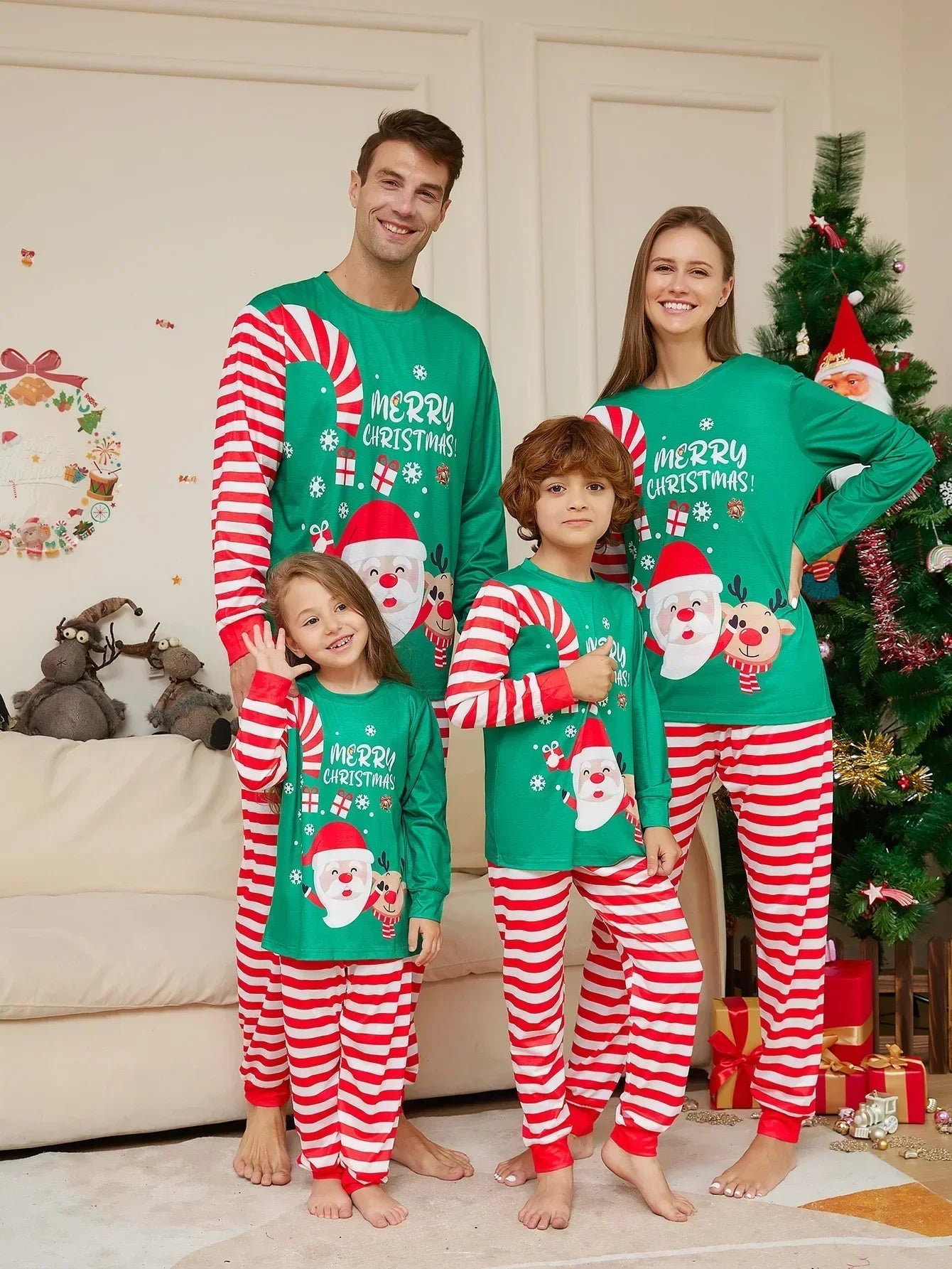2026 Happy New Year's Clothes Gift Cartoon Family Cute Christmas Pajamas Set Mother Father Kids Matching Outfits Xmas Look Pjs Good Vibrations