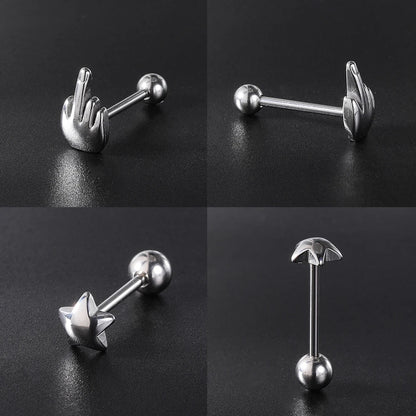 ZS 1Piece 14G Oil Luminescence Tongue Piercing Rings Stainless Steel Tongue Stud Skull Star Studs Earrings BCR Piercings Jewelry Good Vibrations Adult Super Store