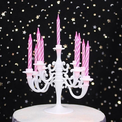 9PCS Candles and Candlestick Bracket 1 Set Cake Topper Birthday Party Cake Candle Holders Toppers Decoration Good Vibrations