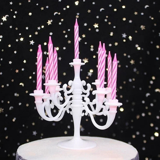 9PCS Candles and Candlestick Bracket 1 Set Cake Topper Birthday Party Cake Candle Holders Toppers Decoration Good Vibrations