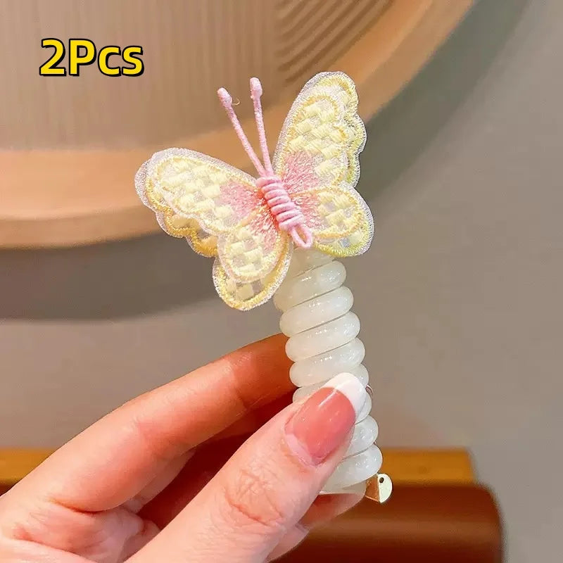 Cute Butterfly Hair Ties High Elasticity Phone Cord Scrunchie Resin and Polyester Headwear Suitable Daily Wear Hair Accessories Good Vibrations