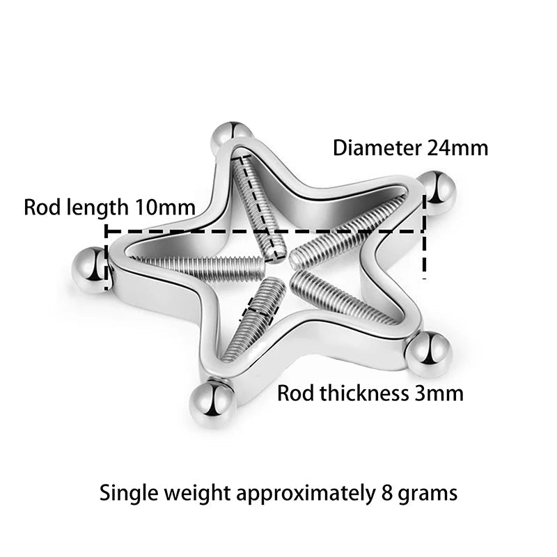 [Y]1Pc Stainless Steel Adjustable Nipple Rings For Women, Star Shaped Clip On Nipple Ring Fake Nipple Piercing Jewelry Good Vibrations