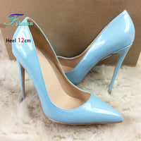 Women's 8CM 10CM 12CM Blue Pointed Toe High Heels 2025 New Elegant Temperament Party Single Shoes Solid Ladies Large Size Pumps Good Vibrations