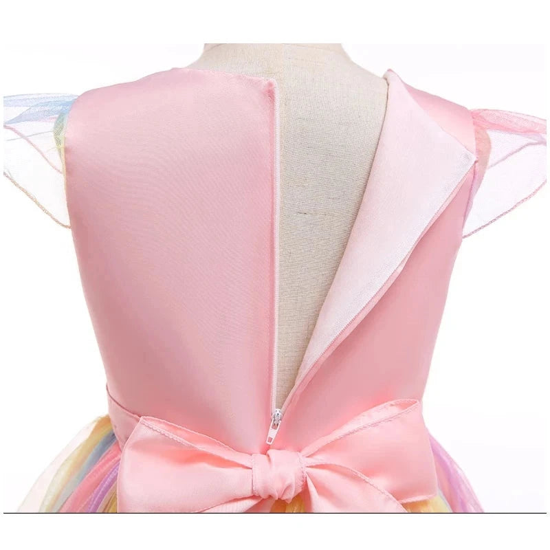 Kids Unicorn Dress for Girls Party Dresses Flower Appliques Ball Gown Little Girl Princess Costumes Summer Children Clothing Good Vibrations