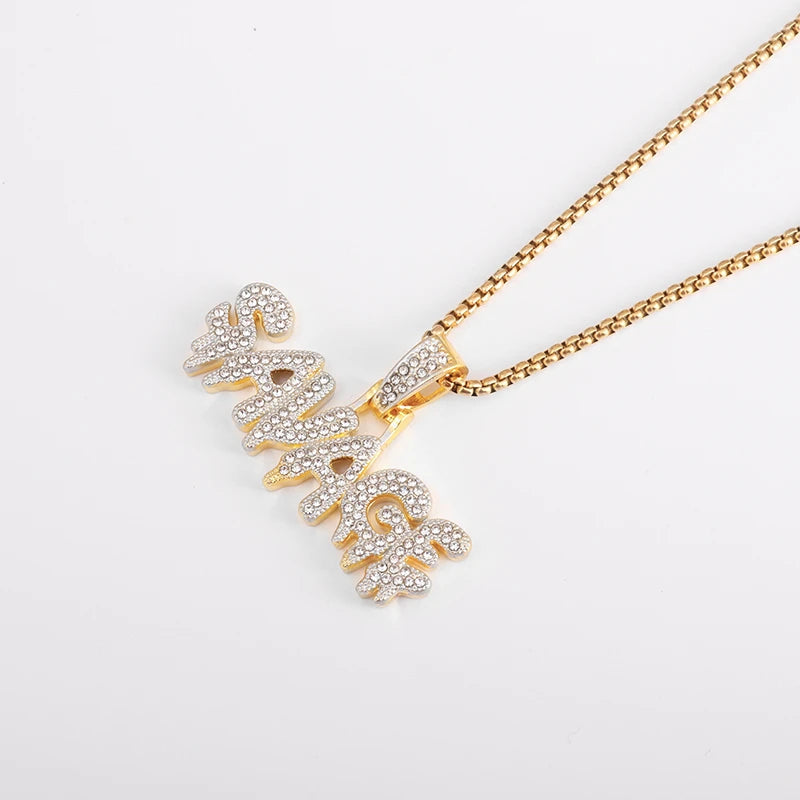 Hip Hop Ice Out Square Crystal S-A-V-A-G-E Letter Pendant Necklace for Men and Women Street One Last Party Trendy Jewelry Gift Good Vibrations