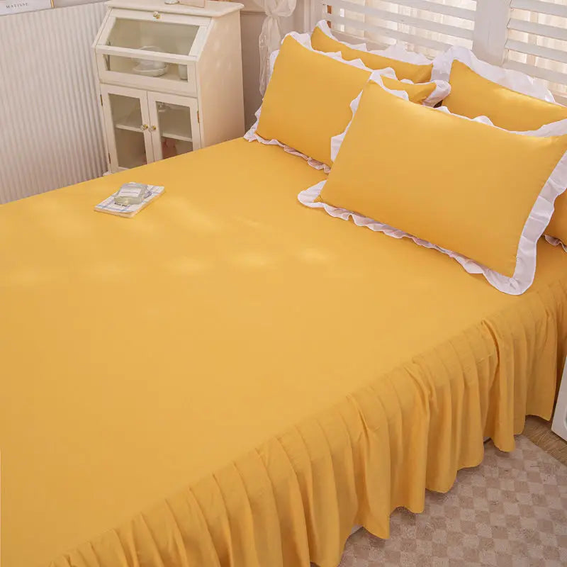 Bed Sheets Solid Plain Nordic Style Bedroom Washed Flat Breathable Adults Comfortable Simple Queen Size Home Bed-protect Soft Good Vibrations