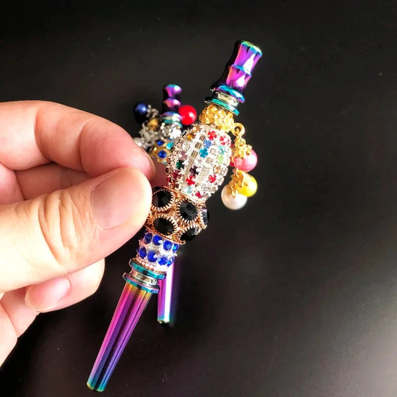 Luxury Bling Zinc Alloy Rainbow Rod Blunt Holder Handmade Metal Hookah Mouthpiece Mouth Tip with Rhinestones Jewelry Good Vibrations Adult Super Store