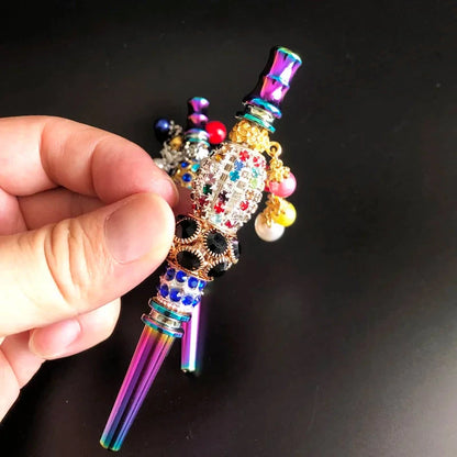 Luxury Bling Zinc Alloy Rainbow Rod Blunt Holder Handmade Metal Hookah Mouthpiece Mouth Tip with Rhinestones Jewelry Good Vibrations Adult Super Store