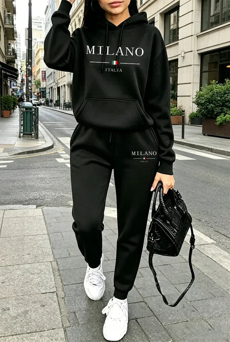 Autumn Winter Womens Outfits Casual Hooded Sweatshirt Outdoors Sports Jogging Woman Clothing Fashion Urban Streets Hoodie Pants Good Vibrations