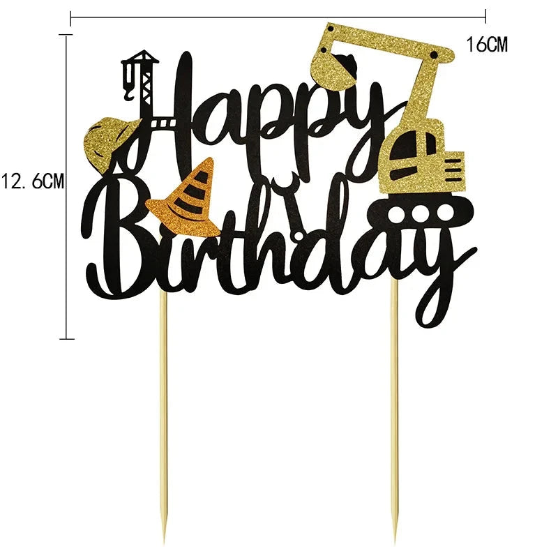 Construction Birthday Cake Decor Dump Truck Excavator Tractor Cupcake Toppers Kids Birthday Baby Shower Party Decors Supplies Good Vibrations