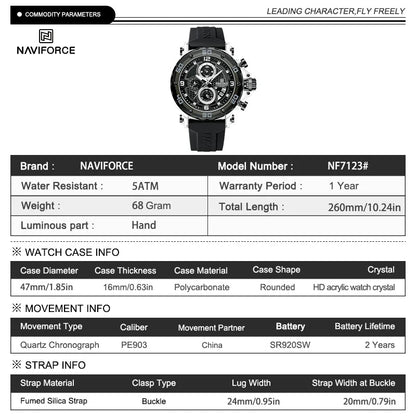 NAVIFORCE for Men Silicone Strap Luxury Fashion Quartz Watches Wrist watch Sports Chronograph 5TM Waterproof Male Watches GIfts Good Vibrations