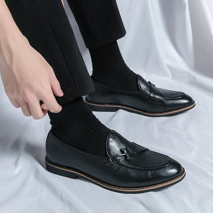 Black Loafers for Men Fashion Stone Pattern Men's Formal Monk Shoes Business Handmade Leather Men's Social Shoes Driving Shoes Good Vibrations