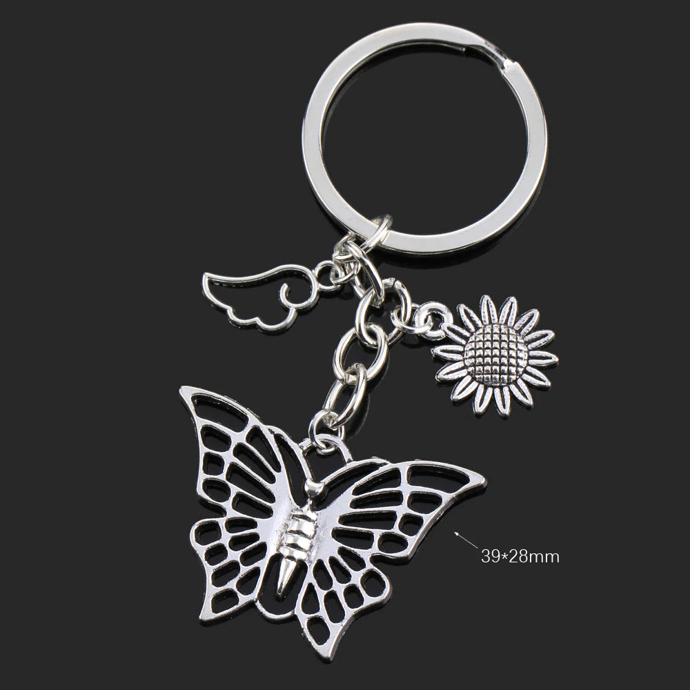 Fashion Animal Women Keychain Car Moon Cat Dog Love Heart Key Chain Friends Gift Jewelry Bag Pendant Wing Evil Eye Angel Turtles Good Vibrations