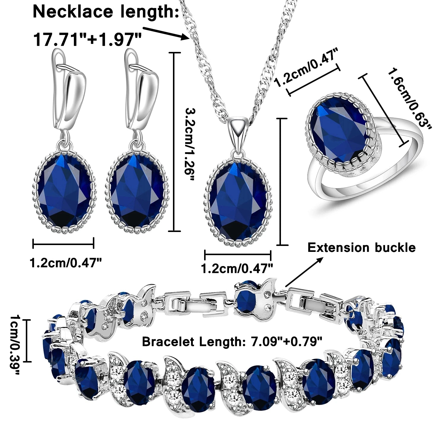 LMFAELECA 925 Silver Women Jewelry Sets Blue Sapphire Earrings Necklace Ring Bracelets Set Gift for Mom/Wife/Sister/Best Friend Good Vibrations