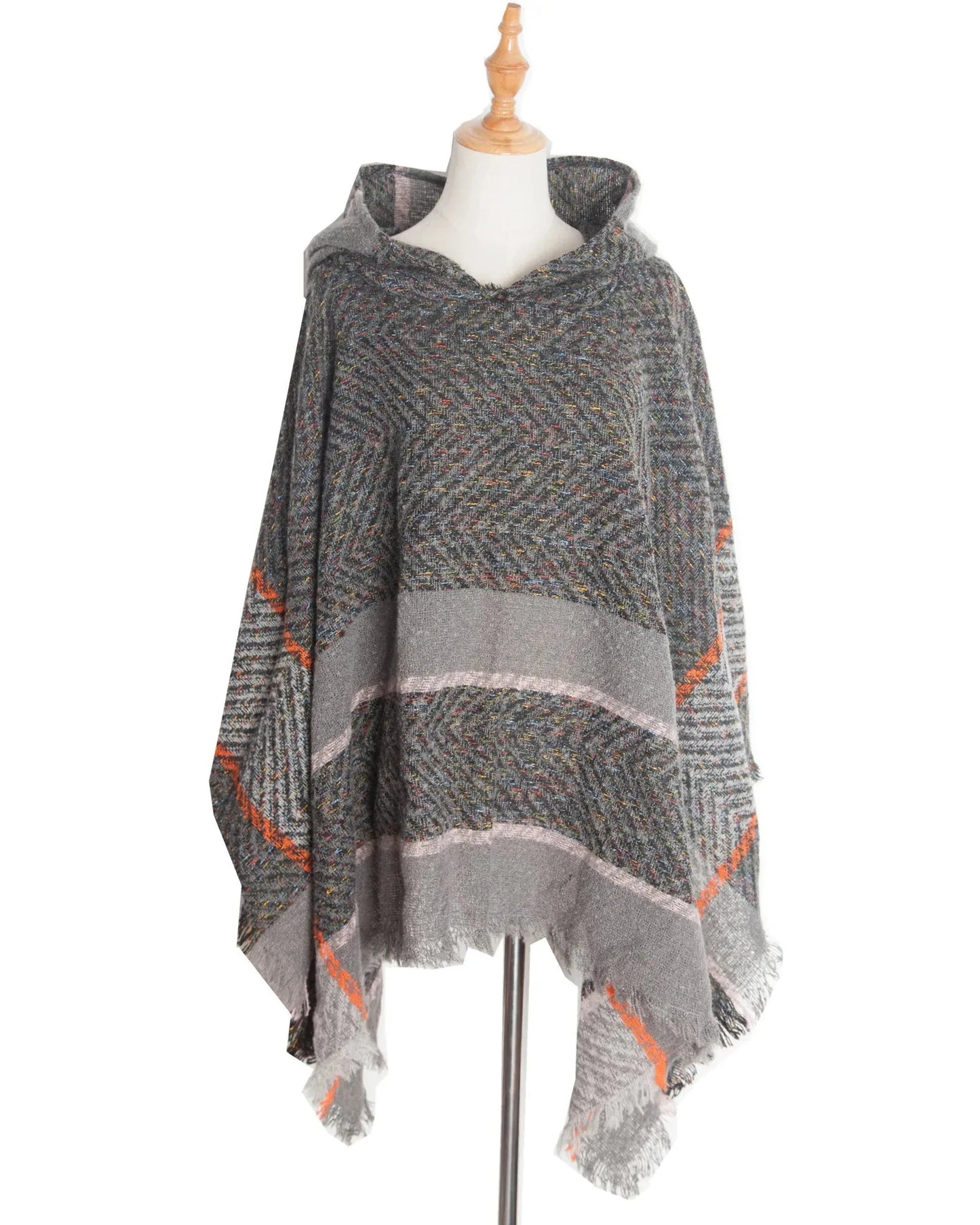 New Autumn Winter Fishbone Pattern Women's Hooded Cape Pullover Cape Women Poncho Lady Capes Black Cloaks Good Vibrations