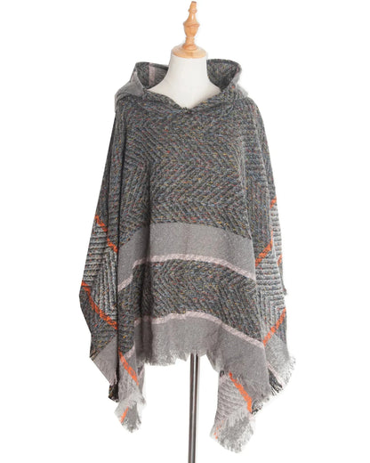 New Autumn Winter Fishbone Pattern Women's Hooded Cape Pullover Cape Women Poncho Lady Capes Black Cloaks Good Vibrations