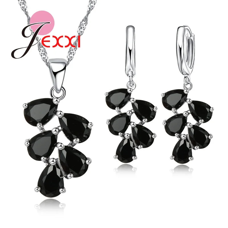 Anniversary Gift For Women Trendy 925 Sterling Silver Color Jewelry Sets Cubic Zirconia Pendants Necklaces Charm Hoop Earrings Good Vibrations Adult Super Store