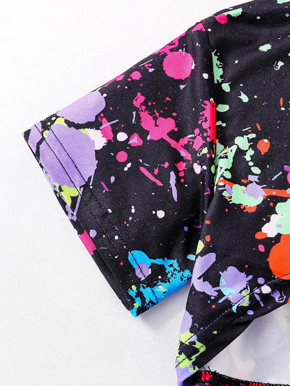 Summer fashion girls' three-piece set Fluorescent graffiti print casual loose slightly elastic comfortable suit Good Vibrations