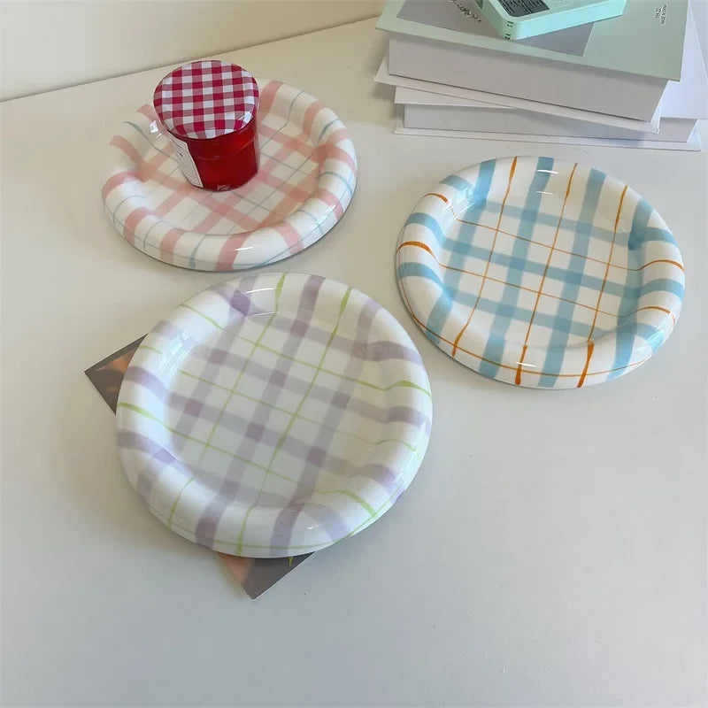 1pcs 6/8Inches Cream Luxury Plate Dish Food Grade Ceramic Snack Cake Plate Household Tableware Ceramic Dishs Table Decorations Good Vibrations